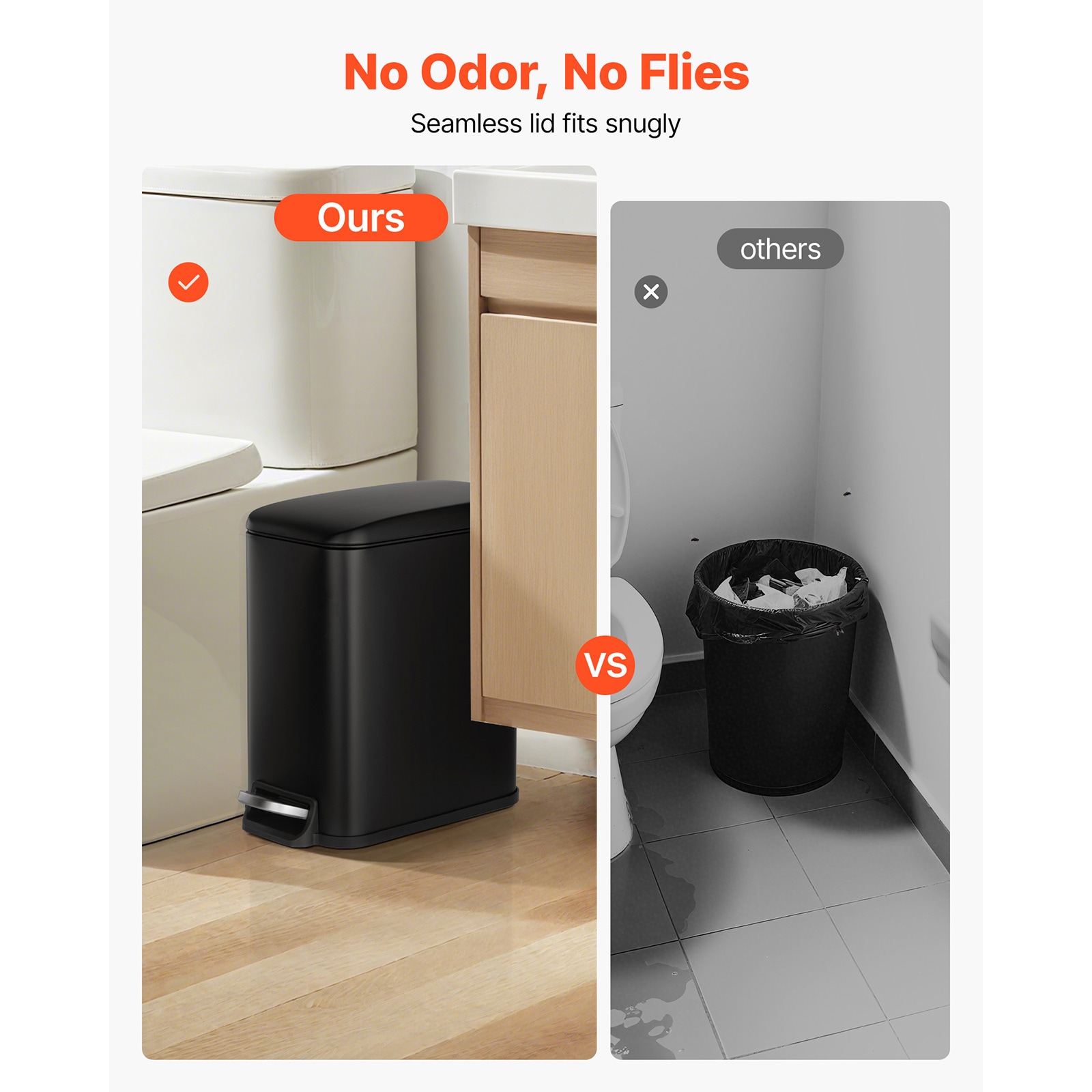 Slim Bathroom Trash Can With Step Pedal And Soft Close Lid Black_voghion.com
